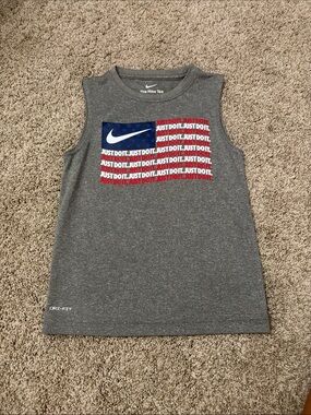 Nike Gray Tank Top with Red, White & Blue Flag Graphic